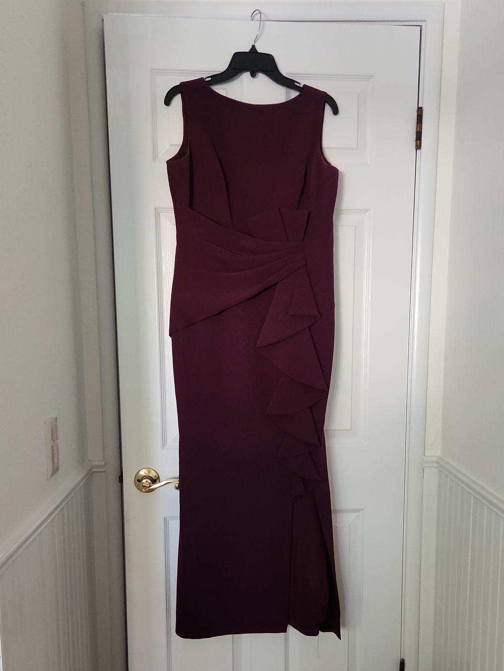 Eliza J Formal Plum Sleeveless Maxi Dress with Front Slit and Ruffle Size 12